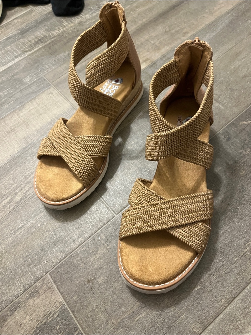 BOBS from Skechers Tan Woven Crisscross Platform Sandals